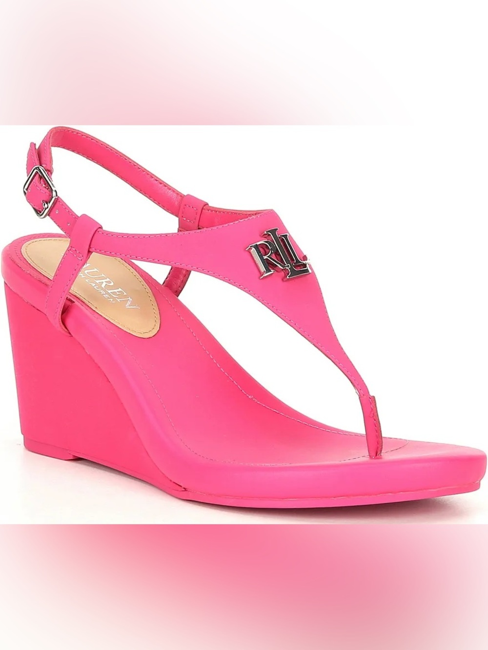 Ralph Lauren Jeannie Hot Pink low Wedge dressy designer hamptons Thong Sandals 8